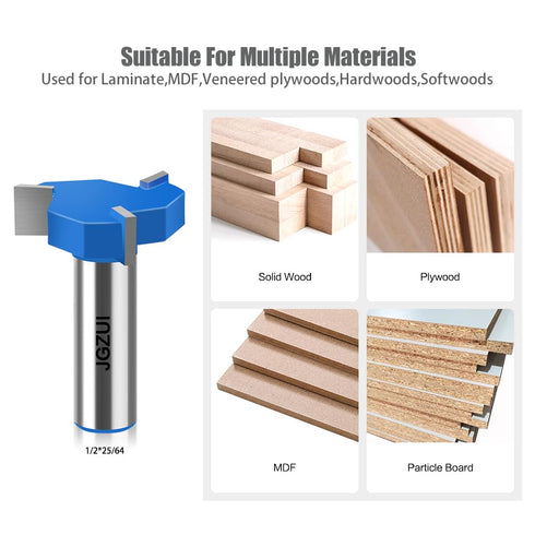 JGZUI Set,1/2" 25/64", Three-Blade Slot Cutter Router Bit, ''T'' Type Slotting Bit , Slot Router Bit Shank,Cutting