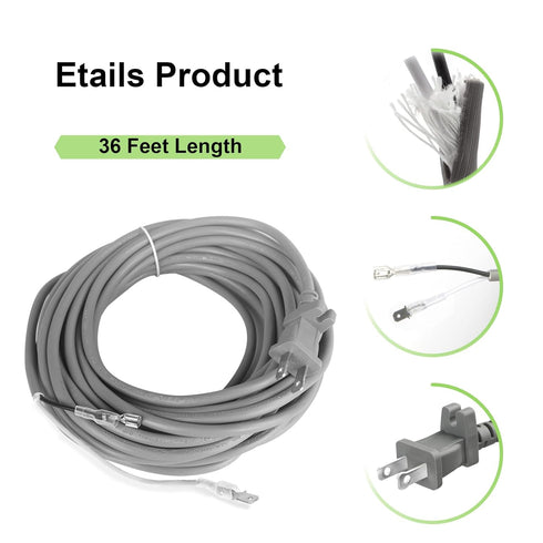36ft Vacuum Cleaner Replacement Cord for Dyson DC33, DC41, DC65 Upright Vacuum Cleaner, AC Power Cord Polarized Plug