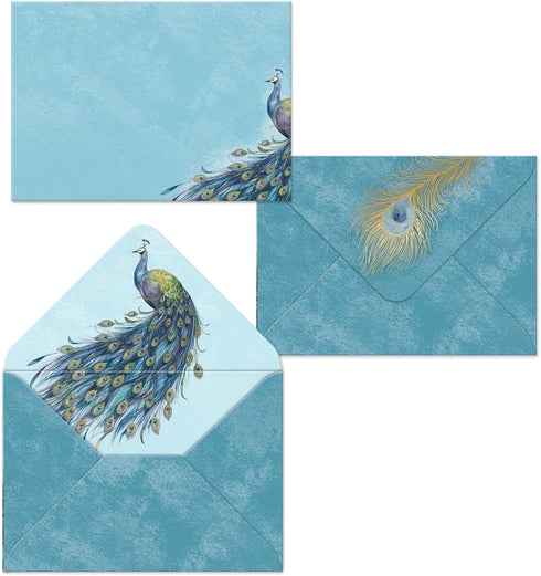 Set, Set 10 (45026) Punch Studio Boxed Thank You Card of Cards/Envelopes, Peacock Design