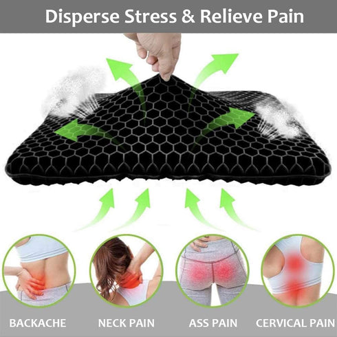 Gel Enhanced Seat Cushion - Double Thick Honeycomb Breathable Design - Non-Slip Cover for Long Sitting - Office Chair