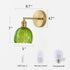 1 Pack, 12 Inch Vintage Battery Operated Wall Sconce Green Tulip Glass Shade Gold Wall Lamp with Cable Switch, Modern