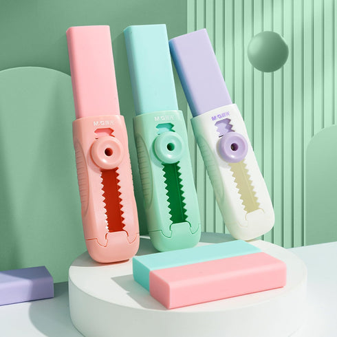 M&G 4+1 Pack Rubber Erasers, Sliding Retractable Eraser, Soft Cute Push Pull Large Pencil Eraser with Refill