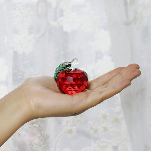 H&D Crystal Red Apple Paperweight, 40mm Art Glass Apple Collectible Figurines, Christmas Eve Gifts