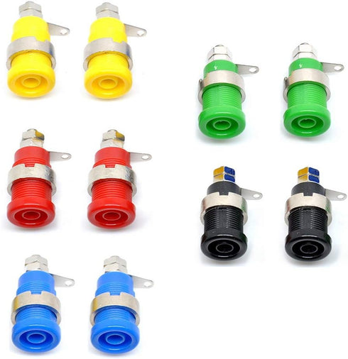 Oiyagai 10 Pcs 4mm Banana Socket Plug, Binding Post with Safety Protection, 5 Colors: Red, Yellow, Black, Blue, Green