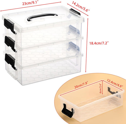 BTSKY 3 Layers Cute Dolphin Clear Plastic Pencil Box, Multipurpose Craft Storage Containers with Lid & Handle