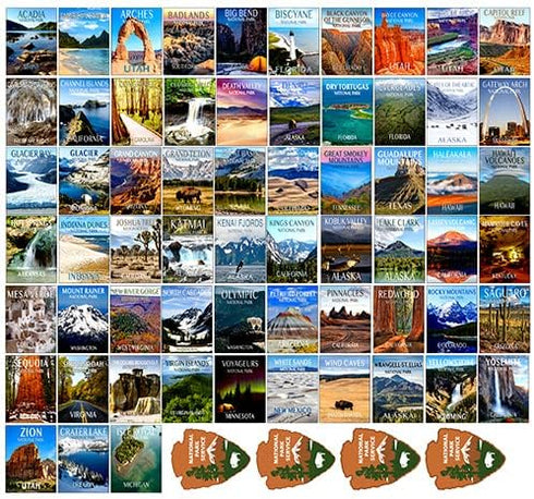 Sheet of 63 National Park "Poster Art" Stickers, US National Parks Decal for Laptops, Notebooks, and More
