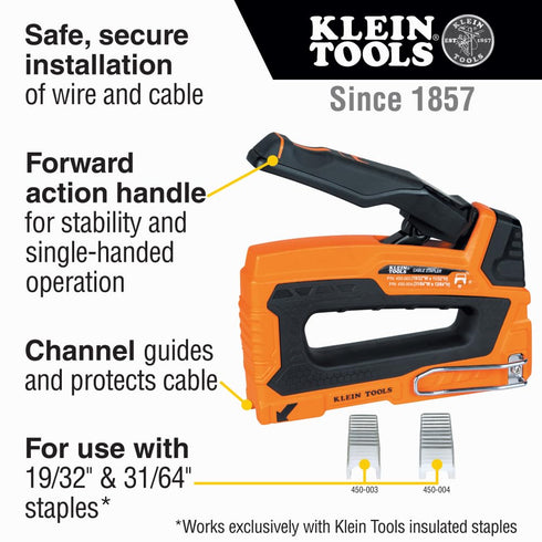 Klein Tools 450-003 Heavy Duty Insulated Staples, 19/32 x 11/32-Inch, for Romex and Other Cables, Made in USA
