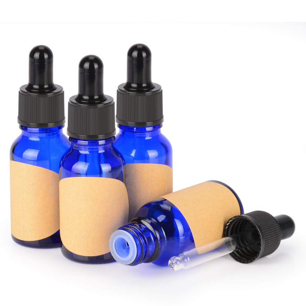 stonylab 15ml (0.5 oz) 4-Pack Cobalt Glass Dropper Bottles, Blue Empty Glass with Dropper and Label