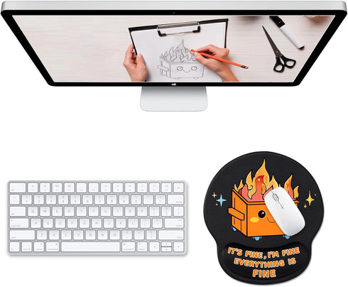 Cute Funny Ergonomic Mouse Pad with Wrist Support, Dumpster on Fire Gel Mouse Pads Wrist Rest, Comfortable Pain Relief Mousepad with Non-Slip PU Base for Gaming Work Desk Accessories Office Decor by Hancynir