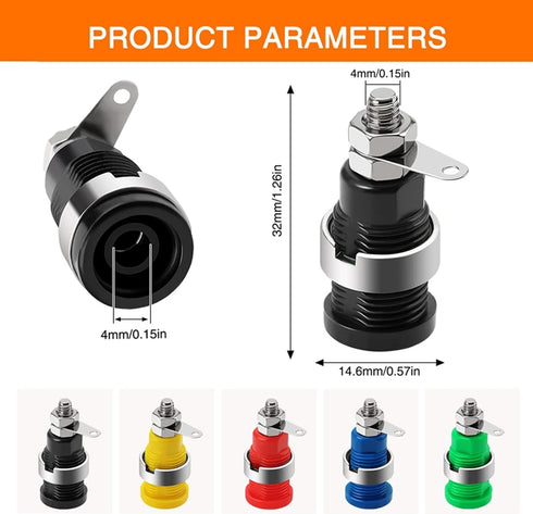 Oiyagai 10 Pcs 4mm Banana Socket Plug, Binding Post with Safety Protection, 5 Colors: Red, Yellow, Black, Blue, Green