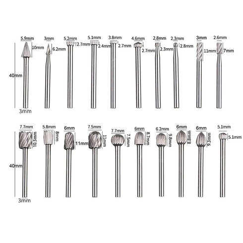 Carving Bits 20pcs Rotary Bits Burr Set with 1/8" Shank for Wood Engraving and Drilling