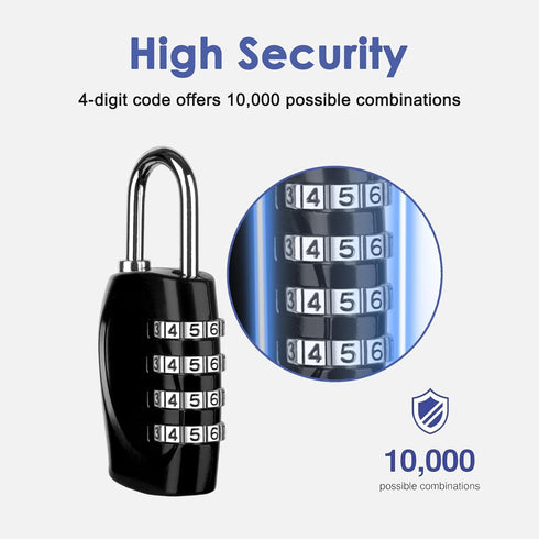 4 Digit Combination Lock Outdoor Padlock, Waterproof for School Gym Locker, Storage Unit, 2 Pack Black