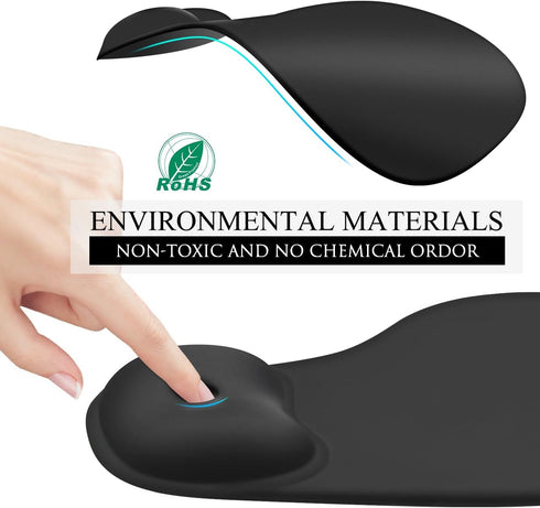 JIKIOU 2 Pack Mouse Pad, Ergonomic Mouse Pads with Comfortable Gel Wrist Rest Support and Smooth Cloth, Non-Slip PU