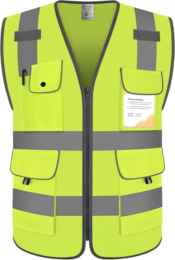 High Visibility Safety Vest for Men, 9 Pockets, Reflective Strips, ANSI Compliant, XG100-Yellow X-Large
