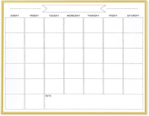 Dry Erase Monthly Calendar Whiteboard, 13"x 17" Gold Aluminum Frame, Magnetic White Board for Wall, Office, School, Home