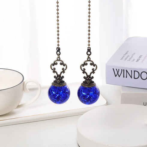 Ceiling Fan Pull Chains Crystal Light Fan Pull Chain Pendant with Blue Ice Cracked Ball Vintage Ceiling Fan Chain