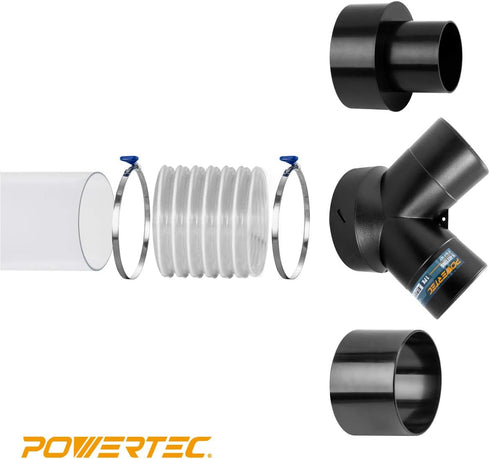 POWERTEC 70127 2-1/2 Inch Key Hose Clamp, Thumb Screw Key Adjustable Stainless Steel Hose Clamps for Dust Collection