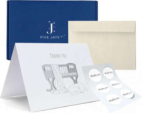 Five Jays Fly Baby Shower Thank You Cards with Envelopes and Stickers for Dog Owners