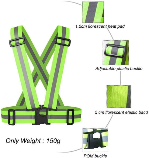 Reflective Vest Running Gear - Safety Reflector Strap Bands - High Visibility Elastic Adjustable Motorcycle Walking Reflective Vest for Men and Women (Green)