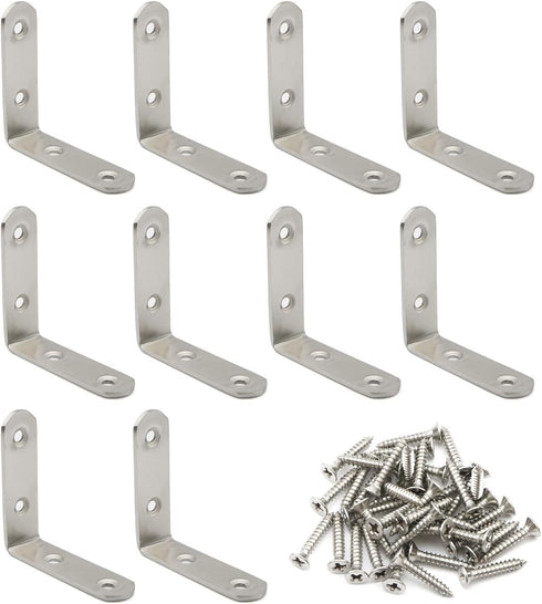 PxyelecStainless Steel L Bracket Joint (10-Pack) 2.5mm Thick Silver Right Angle Corner