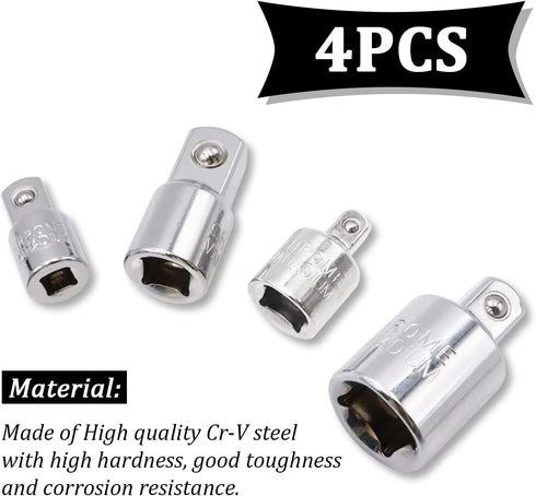 4PCS Silver Socket Adapter Set, 1/4" x 3/8", 3/8" x 1/4", 3/8" x 1/2", 1/2" x 3/8" Ratchet Converter Kit