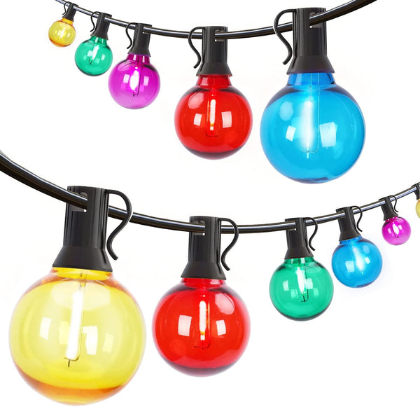 Afirst Colored Outdoor String Lights 25FT with 27 LED Bulbs Waterproof Multicolor