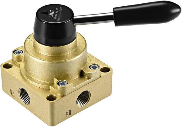 uxcell Rotary Lever Hand Valve, HV-03 G3/8 Female, 3 Position 4 Ways Air Flow Control
