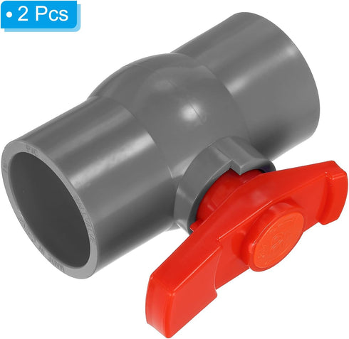 PATIKIL 50mm 2" ID PVC Ball Valve - 2 Pack Socket Type Shut-off Valve with Easy Handle