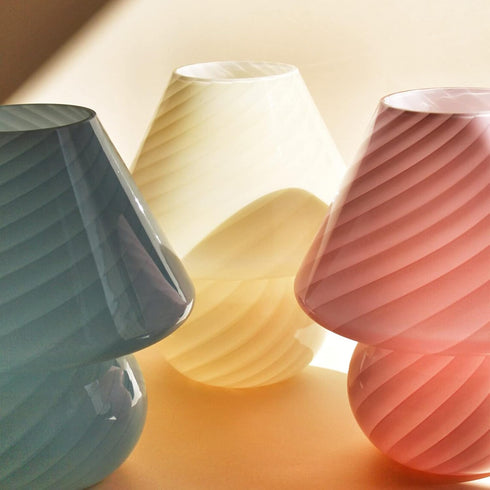 LongTN Dia5.1*H7.1 Inches) Swirl Mushroom Lamp, Translucent Glass Table Bedside Lamps Italian Style Modern Striped Desk