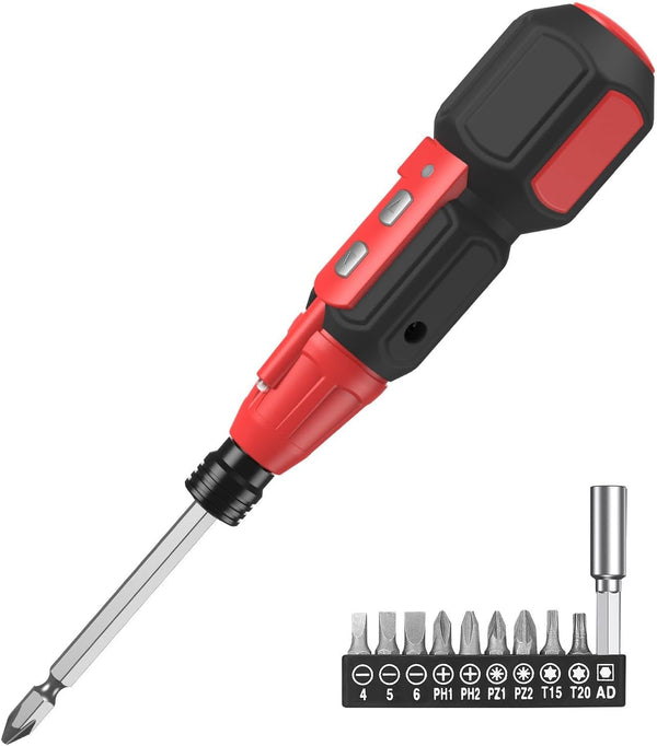 Cordless Electric Screwdriver, Rechargeable Mini Electric Screwdriver Set (Black & Red)