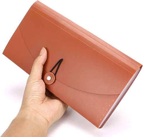 BTSKY Expanding File Folder - 13 Pockets Small Accordion File Folder, Expandable Card Ticket Holder, Brown