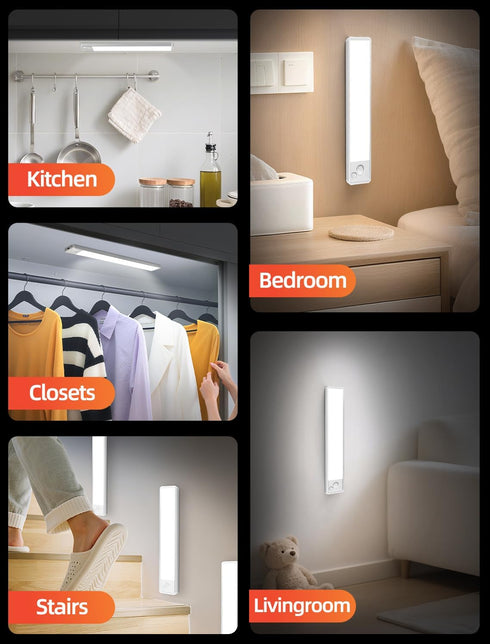 8 Inch Dimmable Closet Counter 4 Pack Under Cabinet Rechargeable Lighting: Motion Sensor Lights Indoor - Battery