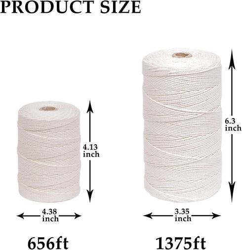 656ft Butchers Cotton Twine String, 2mm Cooking Twine for Bakers, Meat, Roasting, Gift Wrapping