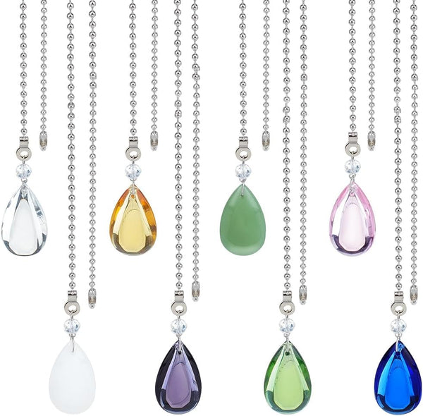 BENECREAT 8Colors Glass Drop Ceiling Fan Pull Chain Extenders, Colorful Teardrop Hanging