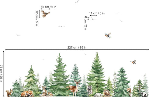 decalmile Large Watercolor Pine Tree Animals Wall Stickers Woodland Forest Tree Fox Deer Bear Wall Decals Baby Nursery
