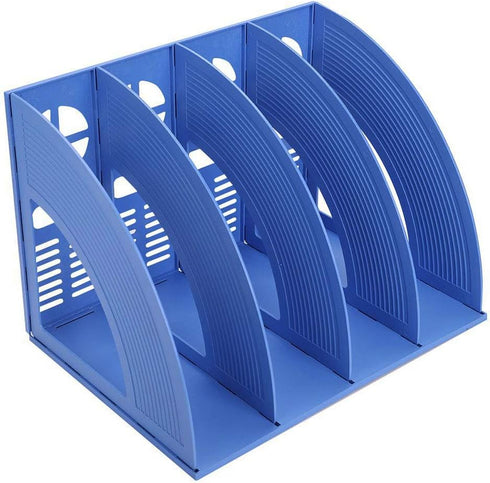 SAYEEC 4 Compartment File Holder Storage Folder, Blue Desktop Organizer, Thicken Plastic for Office School Students