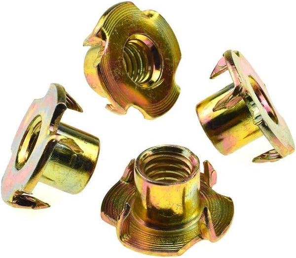 22 Pack 3/8 Inch-16 X 7/16 Inch T Nut 4 Prong Tee Blind Nuts - Carbon Steel Zinc Plated for Wood