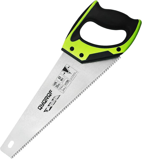 14 in. Pro Hand Saw, 11 TPI Fine-Cut Soft-Grip Hardpoint Handsaw Perfect for Sawing, Trimming, Gardening, Cutting Wood, Drywall, Plastic Pipes, Sharp Blade, Ergonomic Non-Slip Handle (green) by QYQRQF