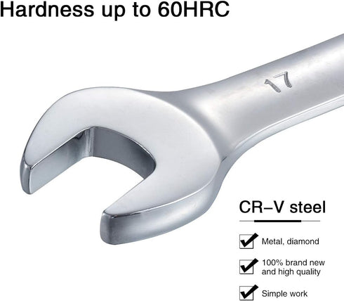 KATUR 17mm Ratcheting Wrench Set - Flexible Pivoting Head Ratchet Combination Spanner Tool