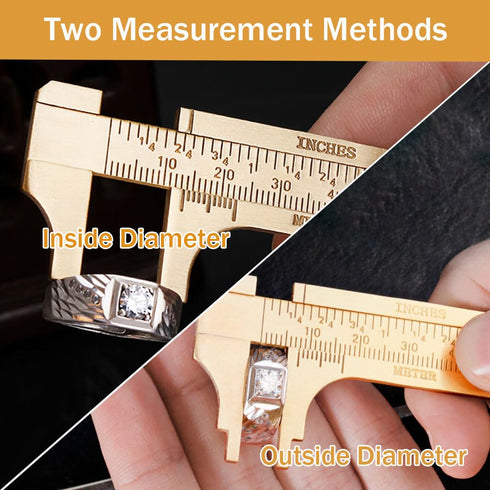 Brass Pocket Caliper - Double Scale Sliding Gauge, Mini Vernier Caliper for Measuring Jewelry