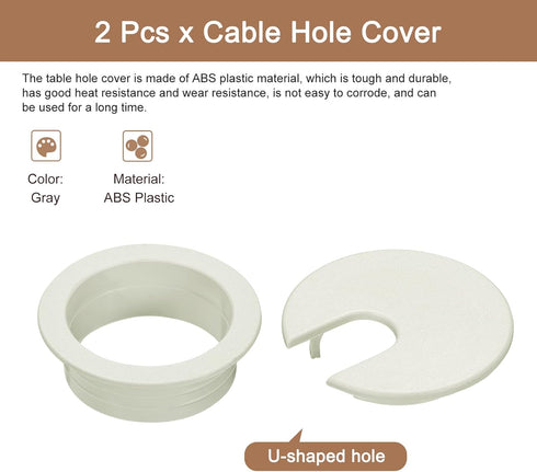 uxcell 2Pcs Cable Hole Cover - 1.38Inch/35mm ABS Desk Cable Wire Grommet for Office Computer Desk Organizer, Gray