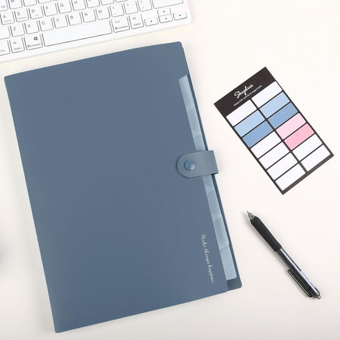 SKYDUE Expanding File Organizer, 8 Pockets, Accordion File Folders with Labels, Portable Document Organizer, Blue