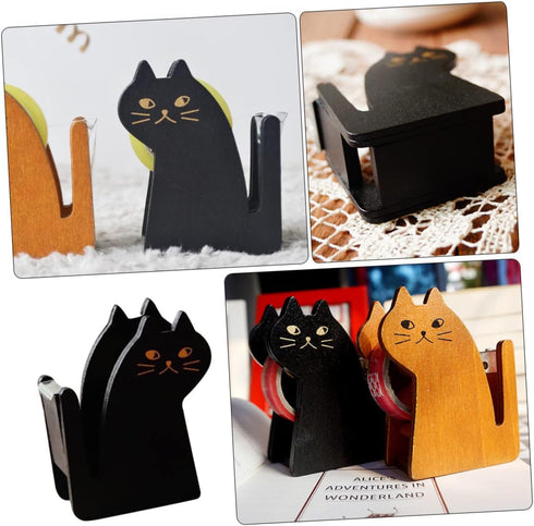 EXCEART 2pcs Cat Tape Holder, Packing Tape Roller Dispenser for Office Desk Wood Holder