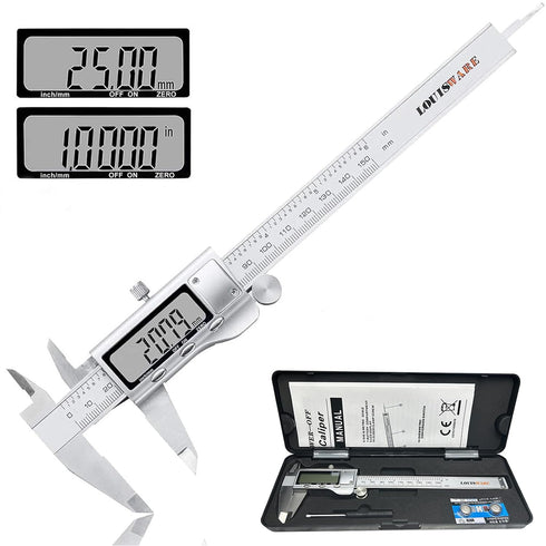 Digital Caliper Measuring Tool, 6 Inch Stainless Steel Vernier Caliper with Large LCD Screen for DIY/Household