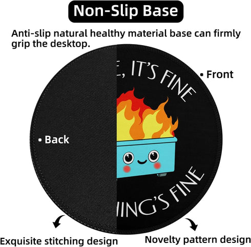 Dumpster on Fire Small Mouse Pad, Cute Round Mousepad with Non-Slip Rubber Base for Desk Accessories