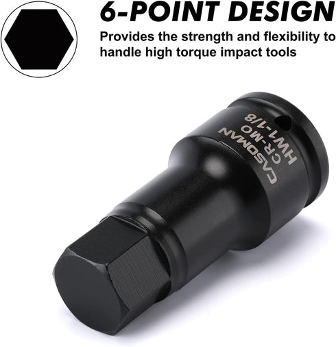 3/4 Inch Set, 5-Pieces, 3/4", 7/8", 1", 1-1/8", 1-1/4", 3/4" Set, CASOMAN Drive Impact Hex Driver SAE, Drive Master