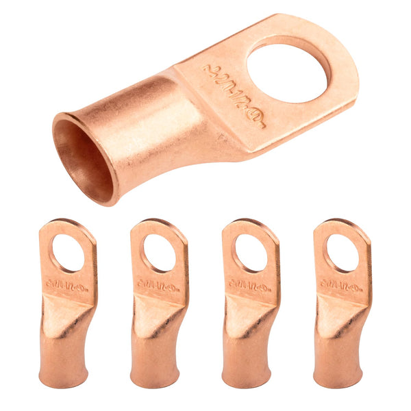 SELTERM 5pcs 2/0 AWG 1/2" Stud Copper Wire Lugs, Battery Cable Ends, UL Heavy Duty Bare Copper Eyelets