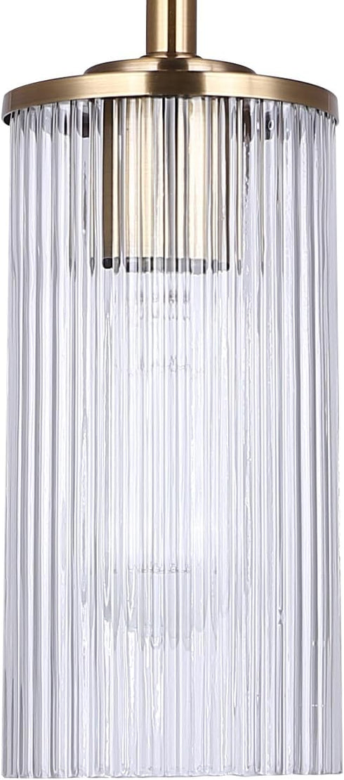 1 Canarm Kinslea Light Pendant Light, Gold Finish with Ribbed Glass Shade, Adjustable Black Cord, Contemporary Lighting