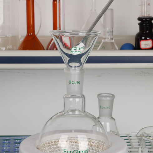 Glass Powder Funnel Short Stem Funnel Heavy Wall Borosilicate Glass 100 mm Top Diameter