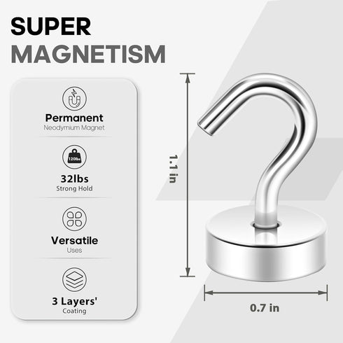 Neosmuk Magnetic Hooks, 30lb Heavy Duty Earth Magnets with Hook, Extra Strong Cruise Hook for Hanging (10 Pack)